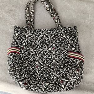 Floral Black and White Tote Bag